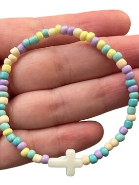 Pastel Beaded Cross Bracelet - Multicolor - Jesus - God